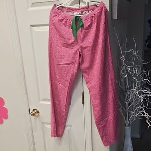 Pink Pajama Pants with Green Drawstring